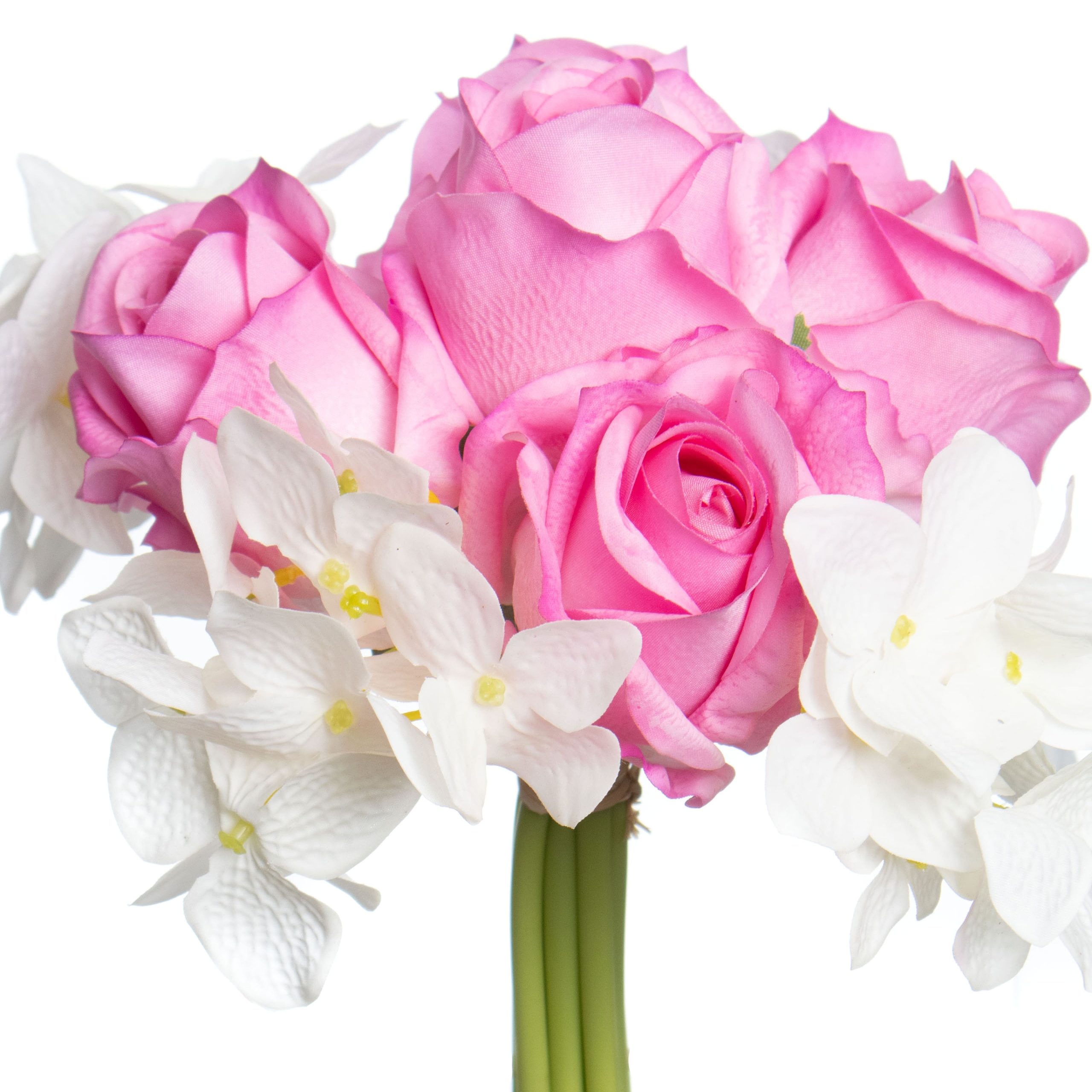 11" Pink & Cream Rose & Hydrangea Real Touch Deluxe Bush by Ashland® - Image 2