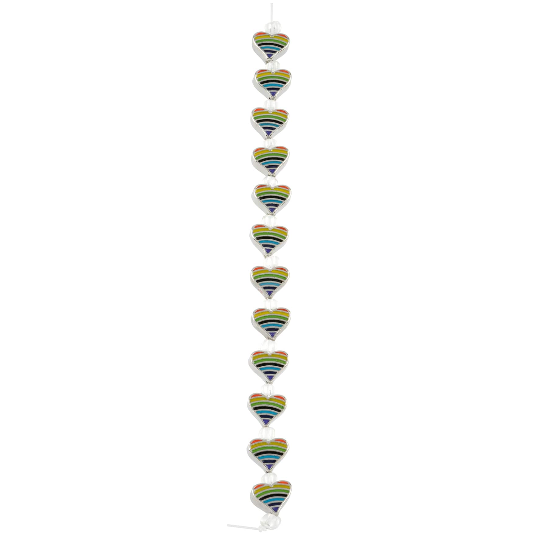 Rainbow Stripe & Rhodium Heart Beads, 9mm by Bead Landing™ - Image 3