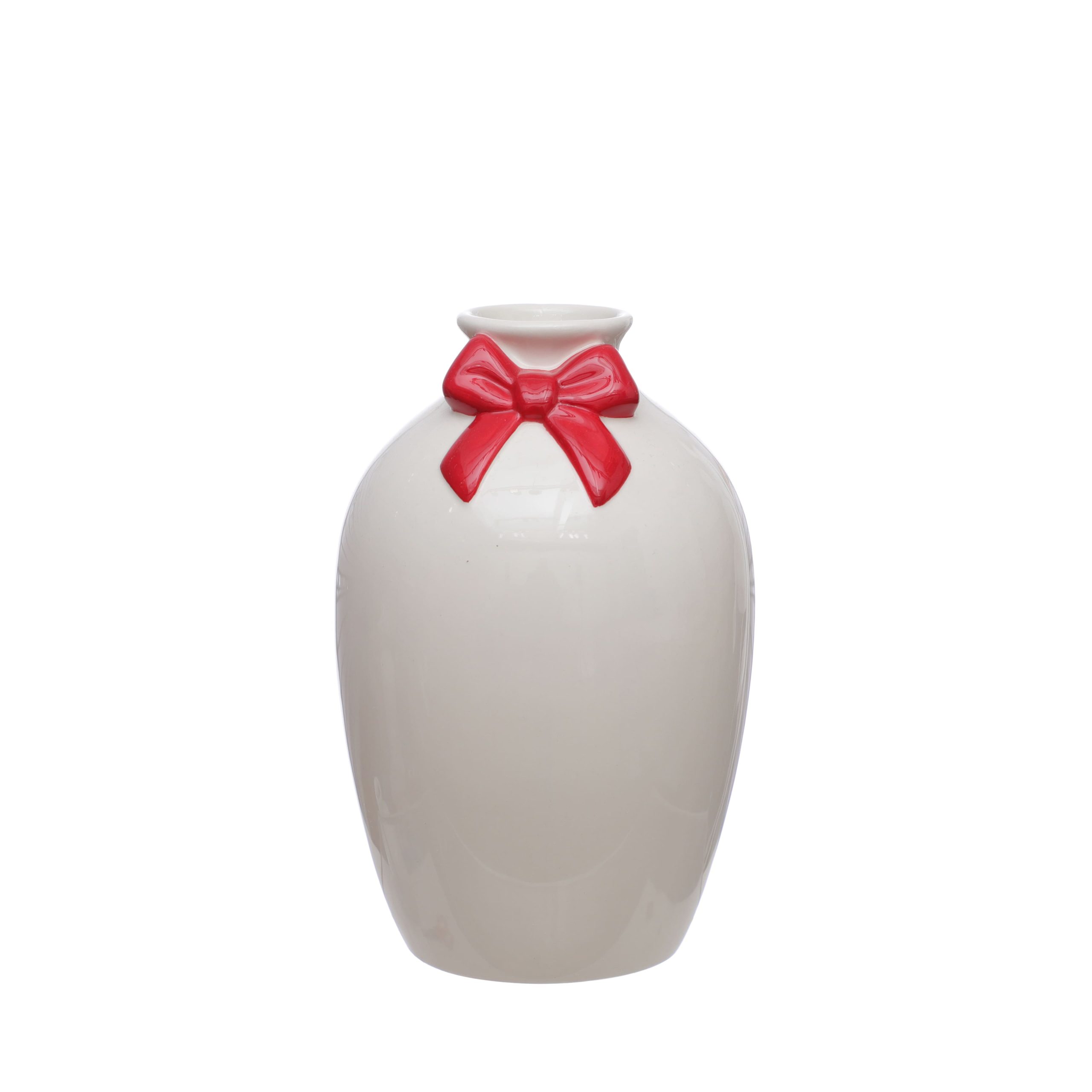 8" White Ceramic Vase with Red Bow Appliqué by Celebrate It™