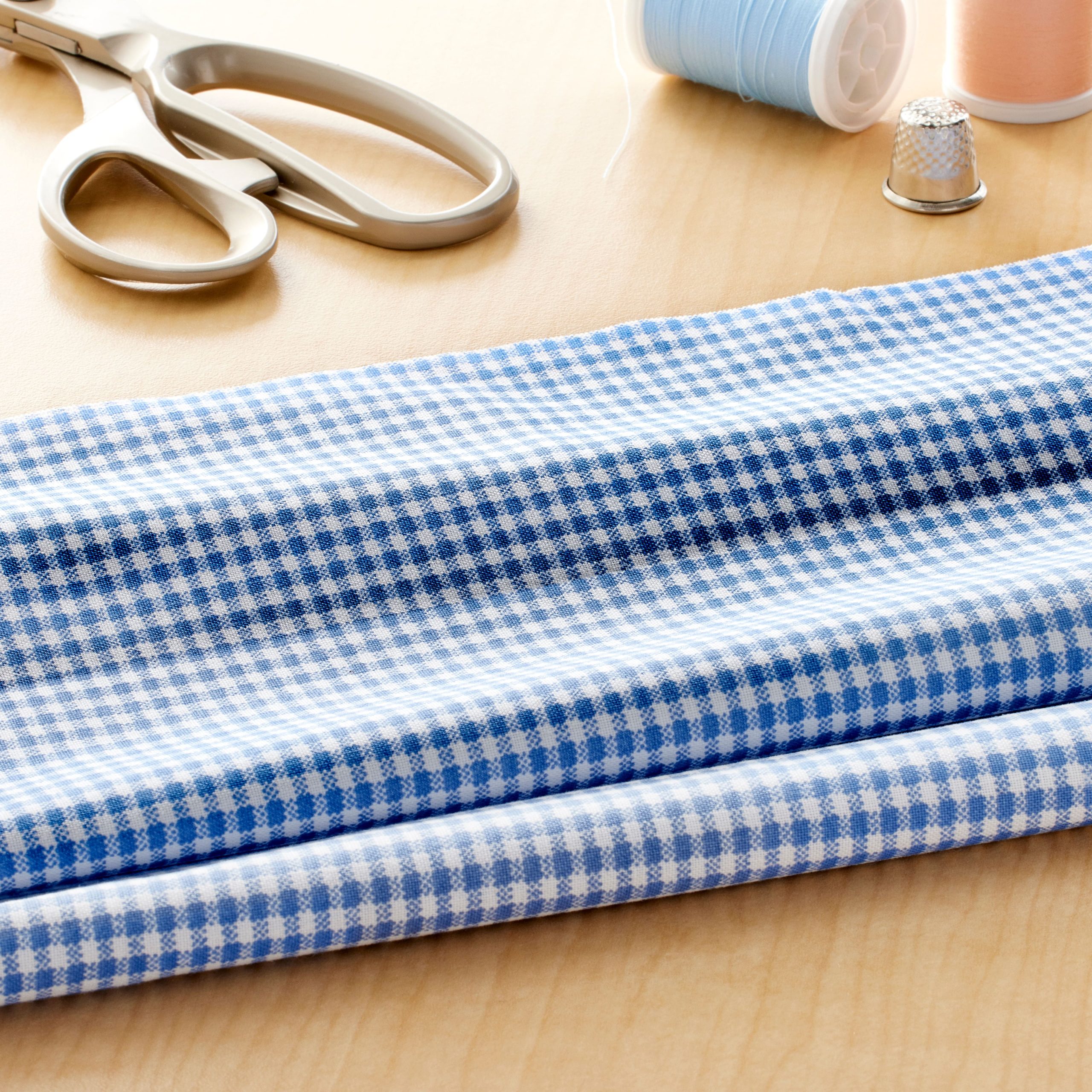 Blue & White Plaid Cotton Fabric by Loops & Threads™ - Image 2