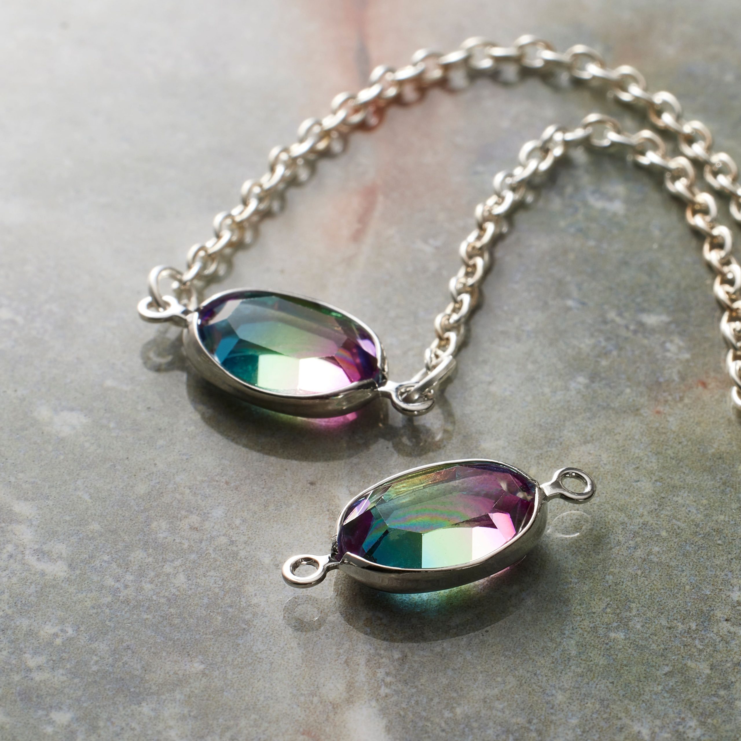 Rhodium & Multicolor Ombre Oval Connectors, 20mm by Bead Landing™ - Image 2